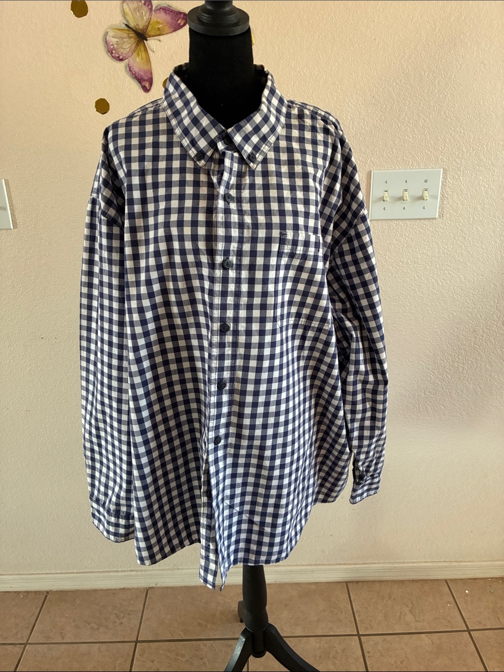 Men's Navy & White Gingham Button-Down Shirt